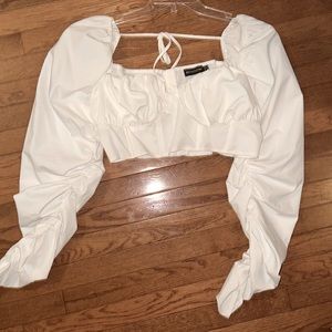 PrettyLittleThing White Long Sleeve Crop Top
